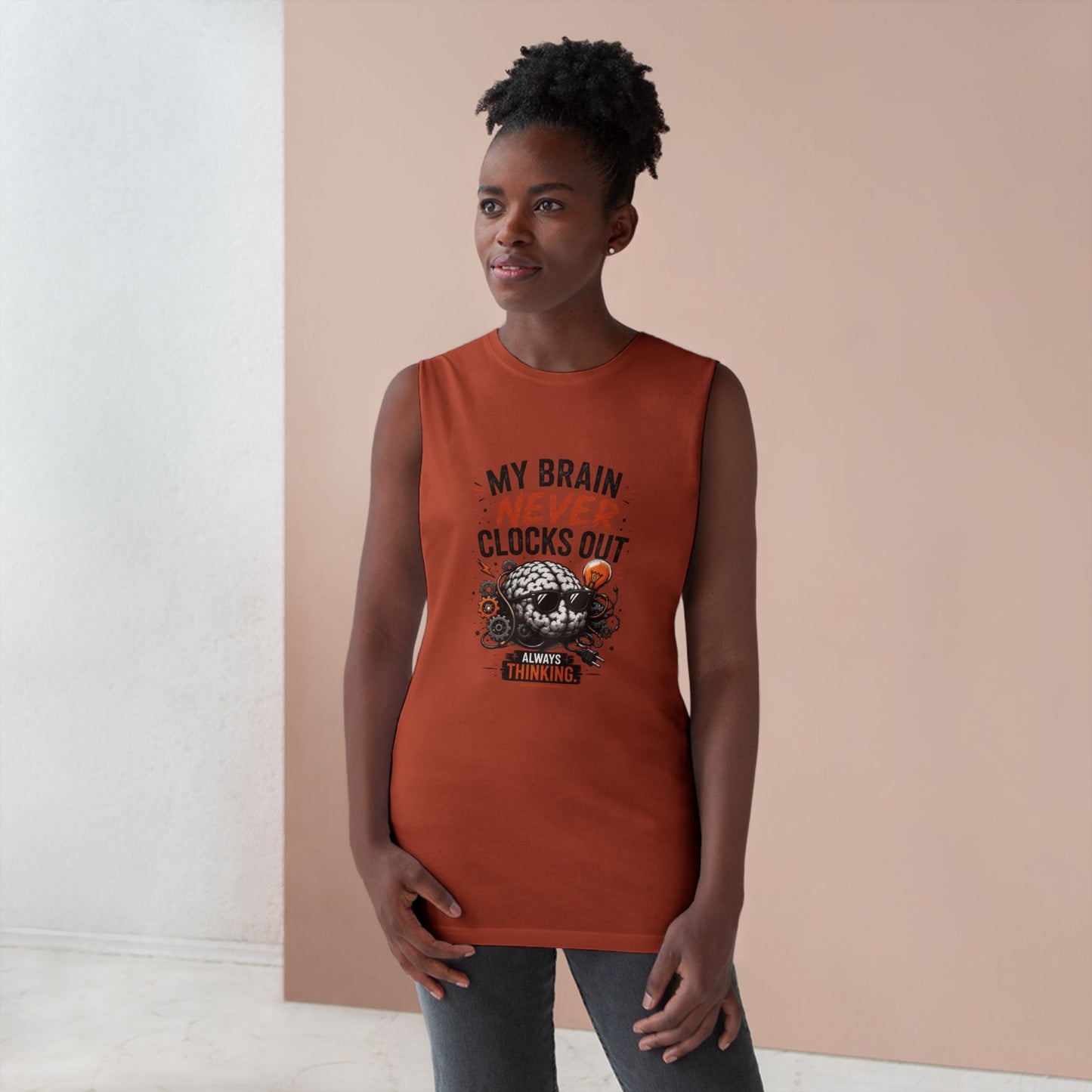 Tank — "My Brain Never Clocks Out" Graphic Tank Top for Thinkers