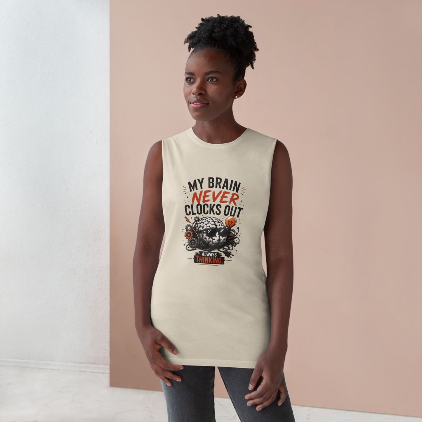 Tank — "My Brain Never Clocks Out" Graphic Tank Top for Thinkers