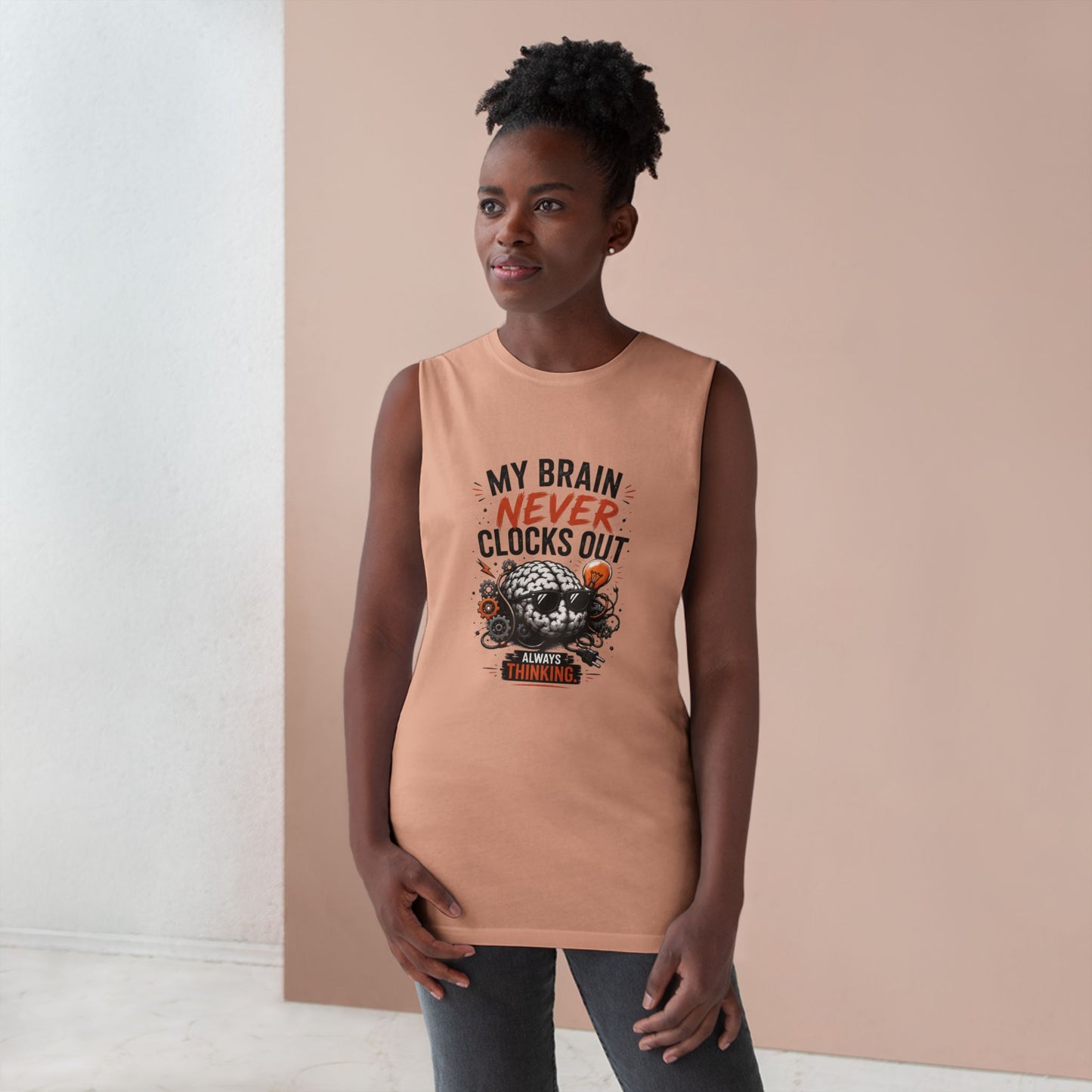 Tank — "My Brain Never Clocks Out" Graphic Tank Top for Thinkers